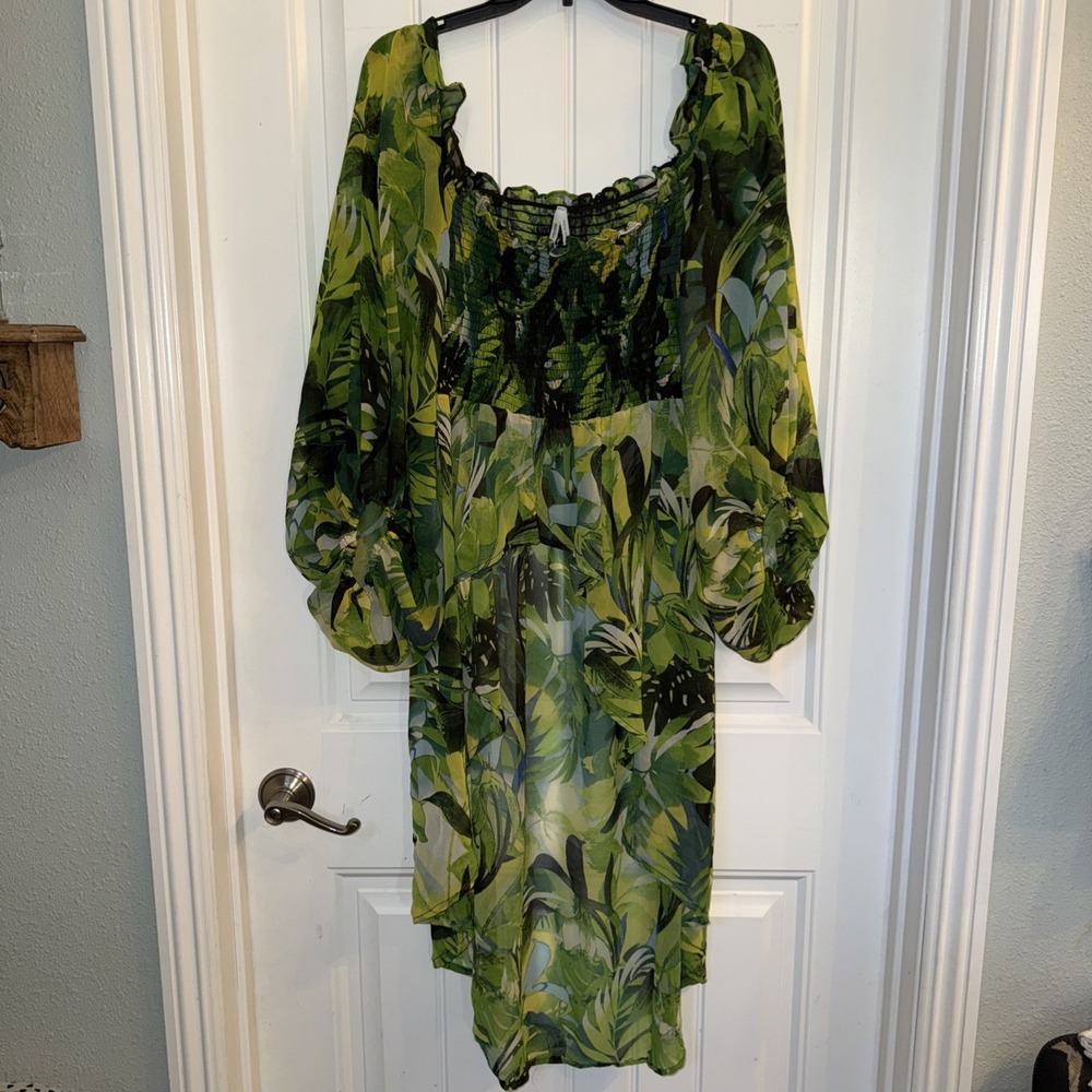 Swim Cover Up Live 4 Truth High Low Flowy Womens Med Green Tropical